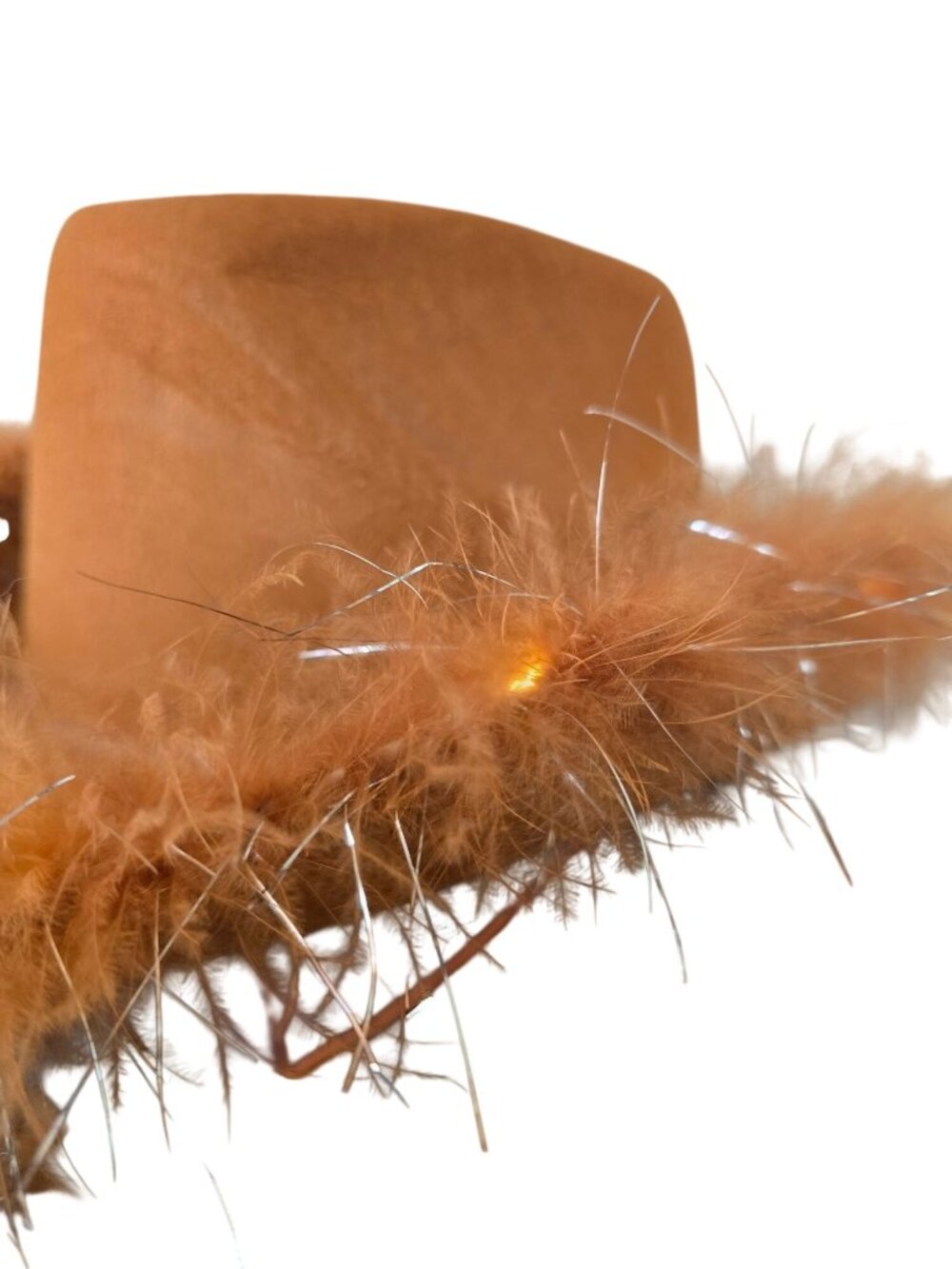 Adult Light Up Cowboy Cowgirl Hat LED Lights Blink Feather Trim Drawstring - Picture 6 of 13